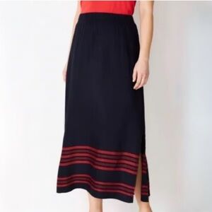 J. Jill Linen Blend Navy Blue With Red Stripes Skirt